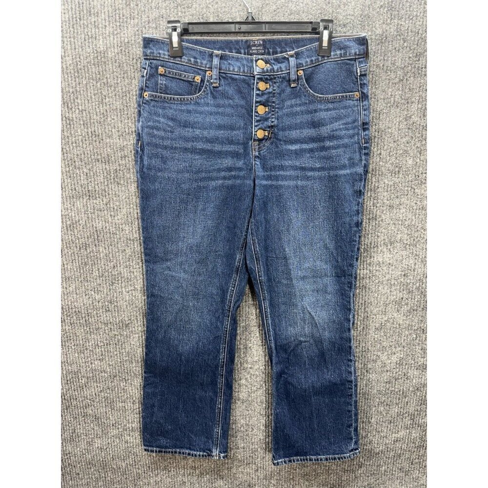 J Crew Mid Rise Flare Crop Jeans Womens 29 Blue Denim Button Fly Dark Wash